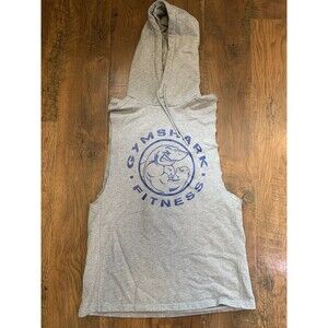Gymshark Gray Sleeveless Hoodie with Blue Logo